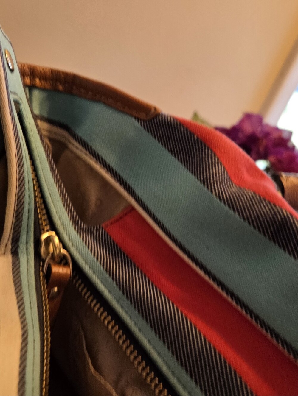 Kate Spade Multicolor Striped Canvas Tote - Red, Yellow, Aqua, Brown Like New - Picture 10 of 10